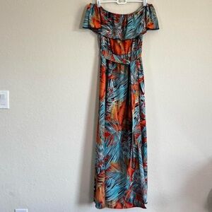 Tropical Off-Shoulder Maxi Dress